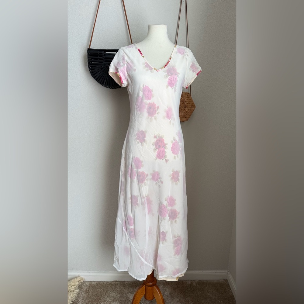 Vintage Express Floral Maxi Dress, Sheer Overlay, Size 5/6